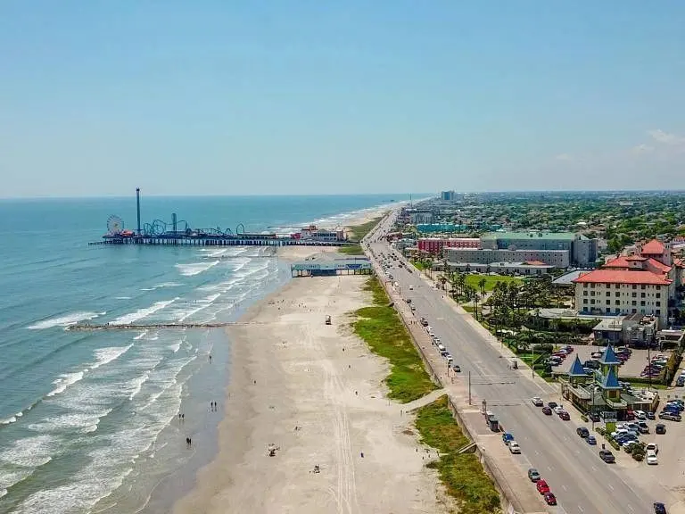 Aerial photo of the Galveston Sea Wall Blvd.