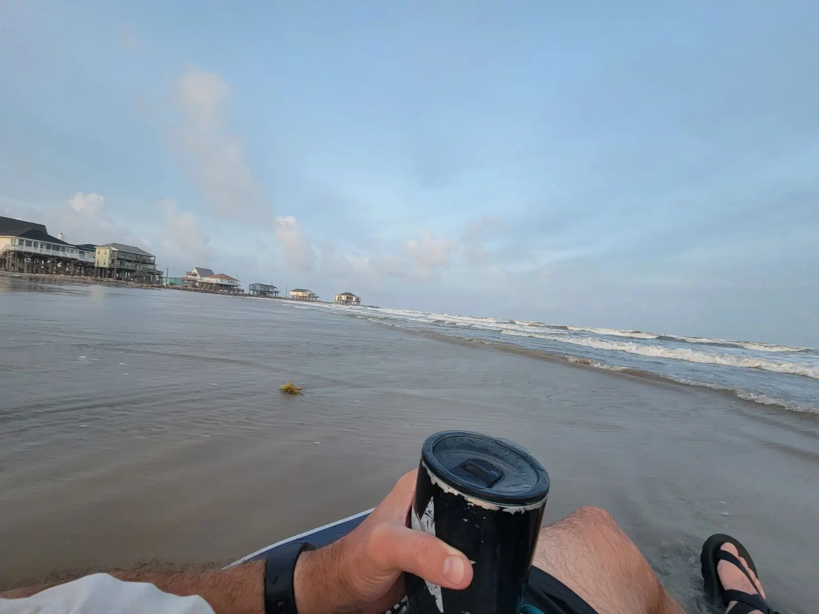 An evening view of the Treasure Island community from a reclined position on the beach.
